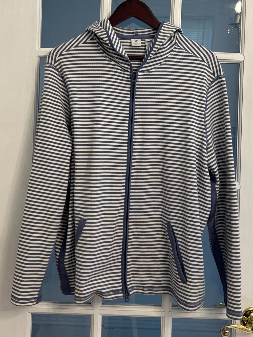 REAL CLOTHES SALON Z Women’s Blue White Striped Cotton Zip Hoodie Jacket Plus 2X